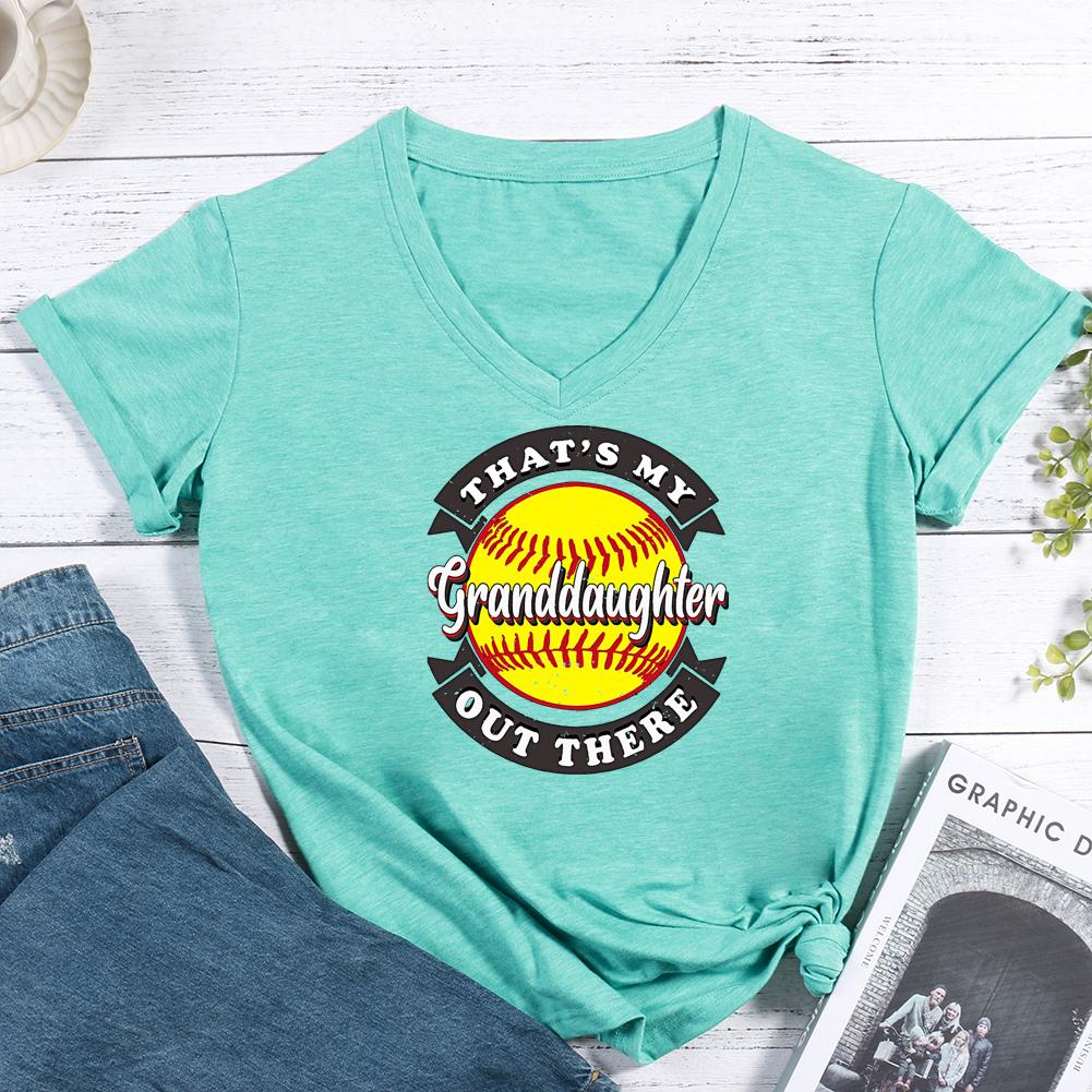 That's My Granddaughter Out There V-neck T Shirt-Guru-buzz
