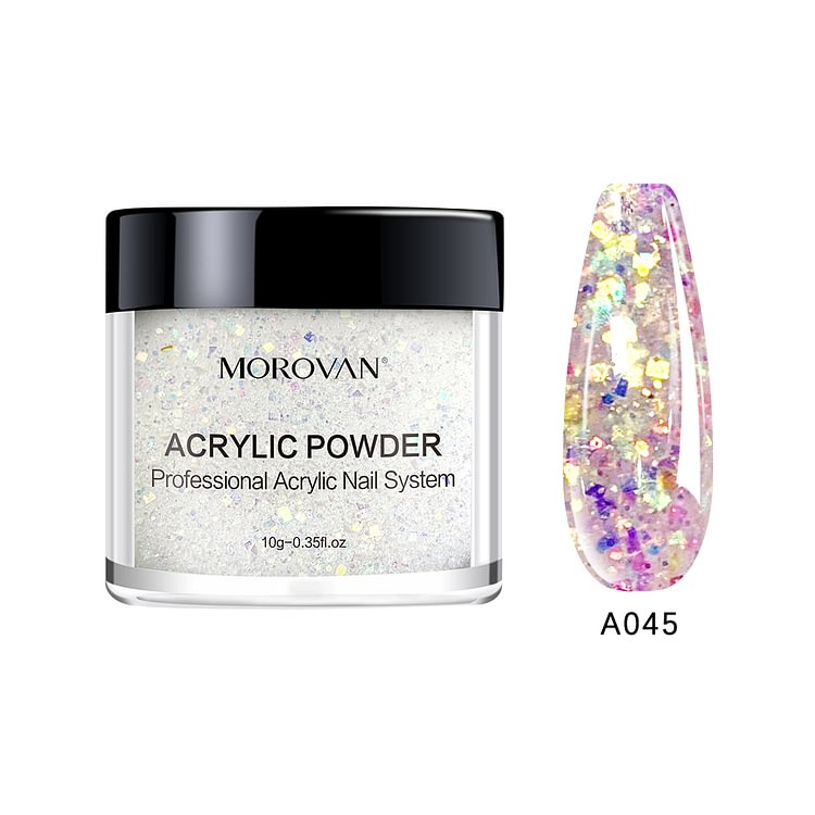 Morovan White/Muticolor Glitter Acrylic Powder A045