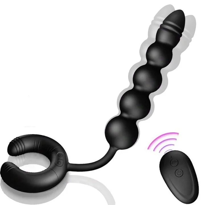 Vibrating Anal Beads Prostate Massager With Cock Ring Couple Sex Toy - Rose Toy