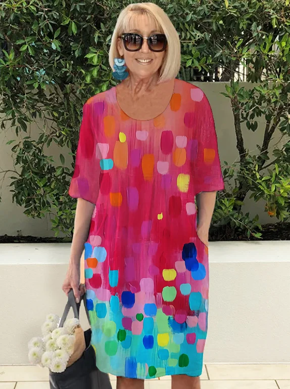 Abstract Polka Dot Print Pocket Beach Robe Dress plus Size VangoghDress