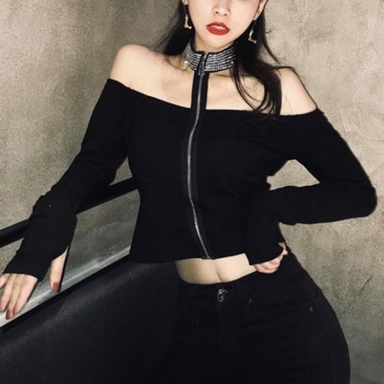 Gothic Off-Shoulder Zipper Shirt SP13580