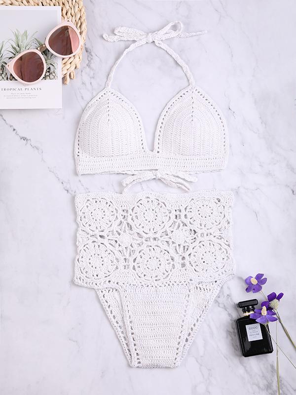 Sexy Spaghetti Neck Backless Hand Crochet Bikini Swimsuit