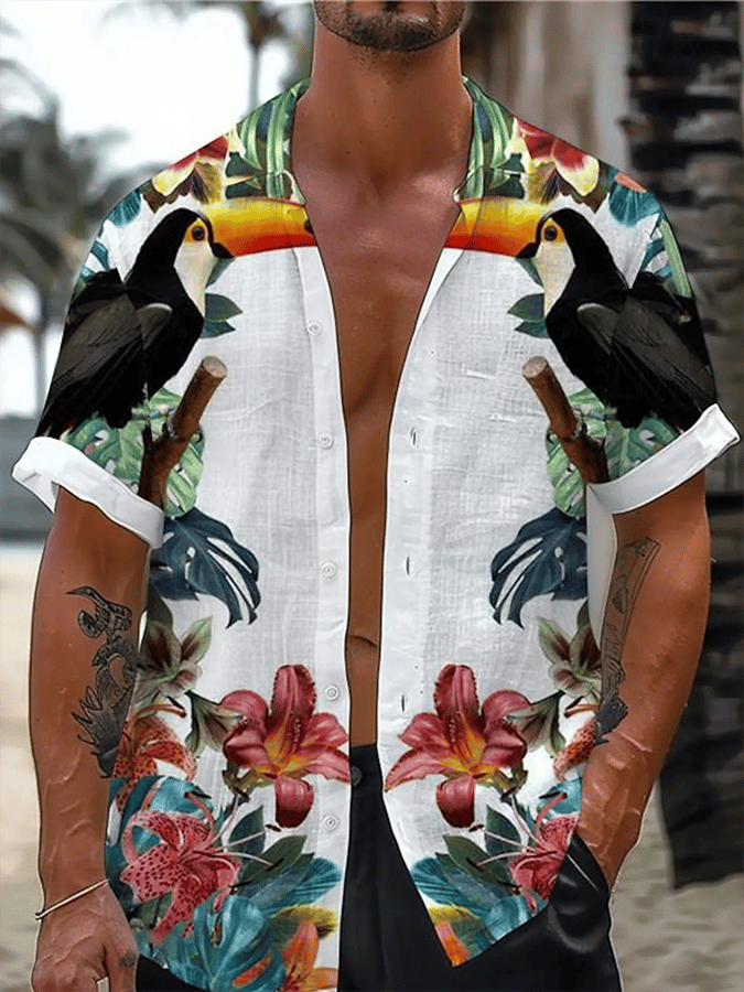 Men's Art Hawaiian Short Sleeve Pockets Shirt