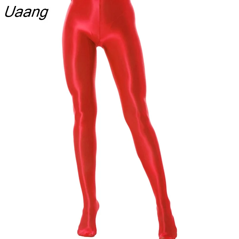 Uaang Womens Patent Leather Pants Pantyhose Latex Zipper Crotch Wetlook