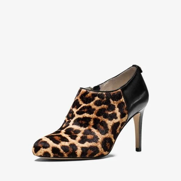 Leopard Print and Black High Heel Ankle Boot Vdcoo