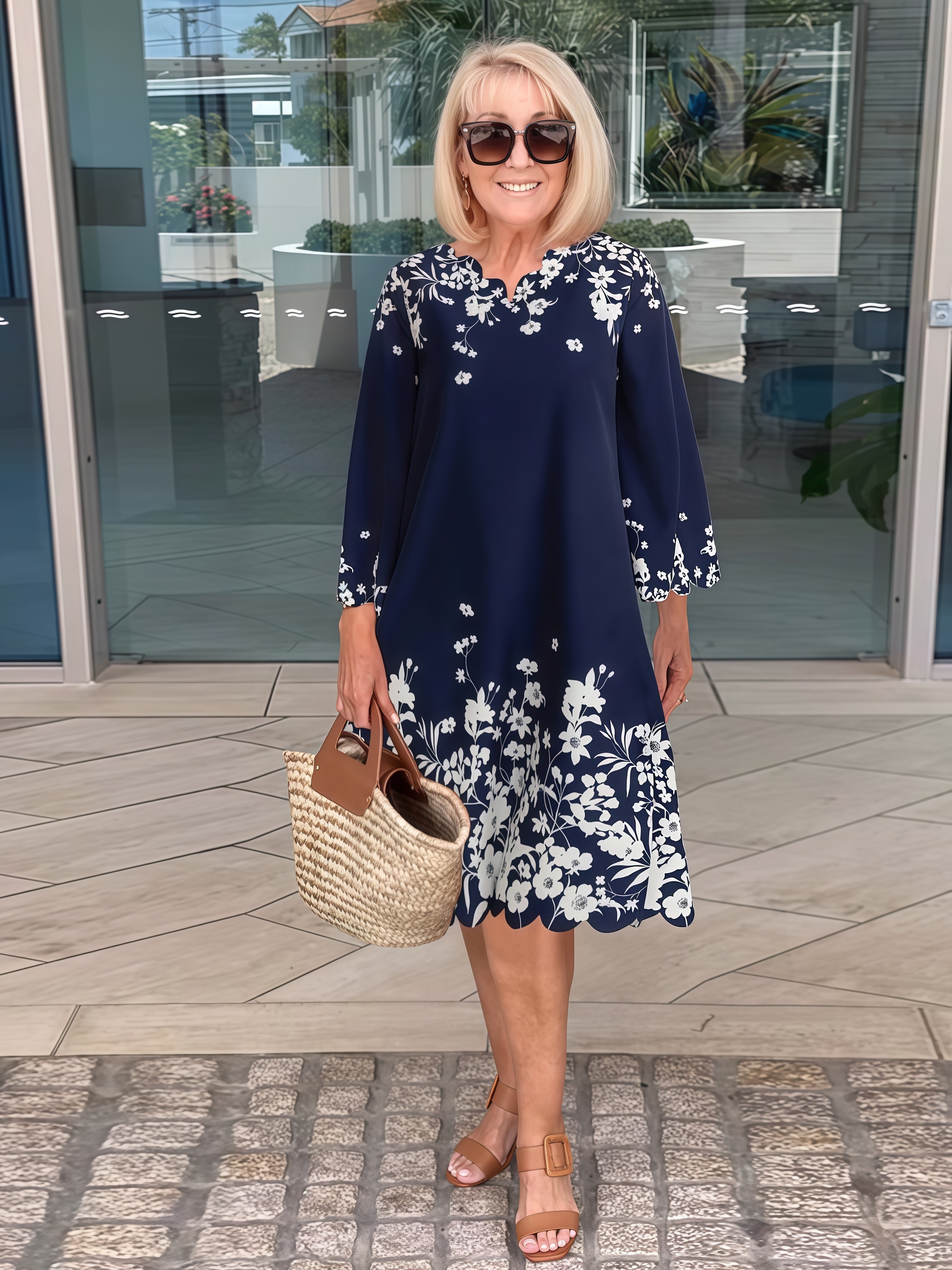 Woven Flower Print Dress with Vest main image 1