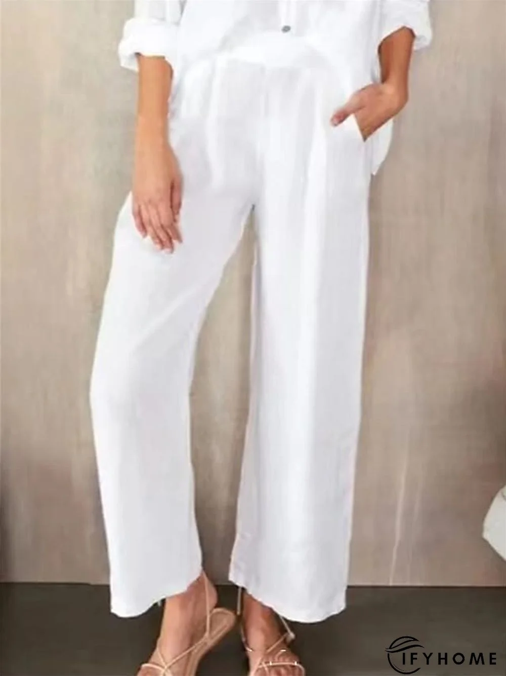 Women's Wide Leg Pants Trousers Cropped Pants Linen / Cotton Blend White Beige Fashion Casual Daily Side Pockets Wide Leg Full Length Comfort Solid Color S M L XL 2XL | IFYHOME