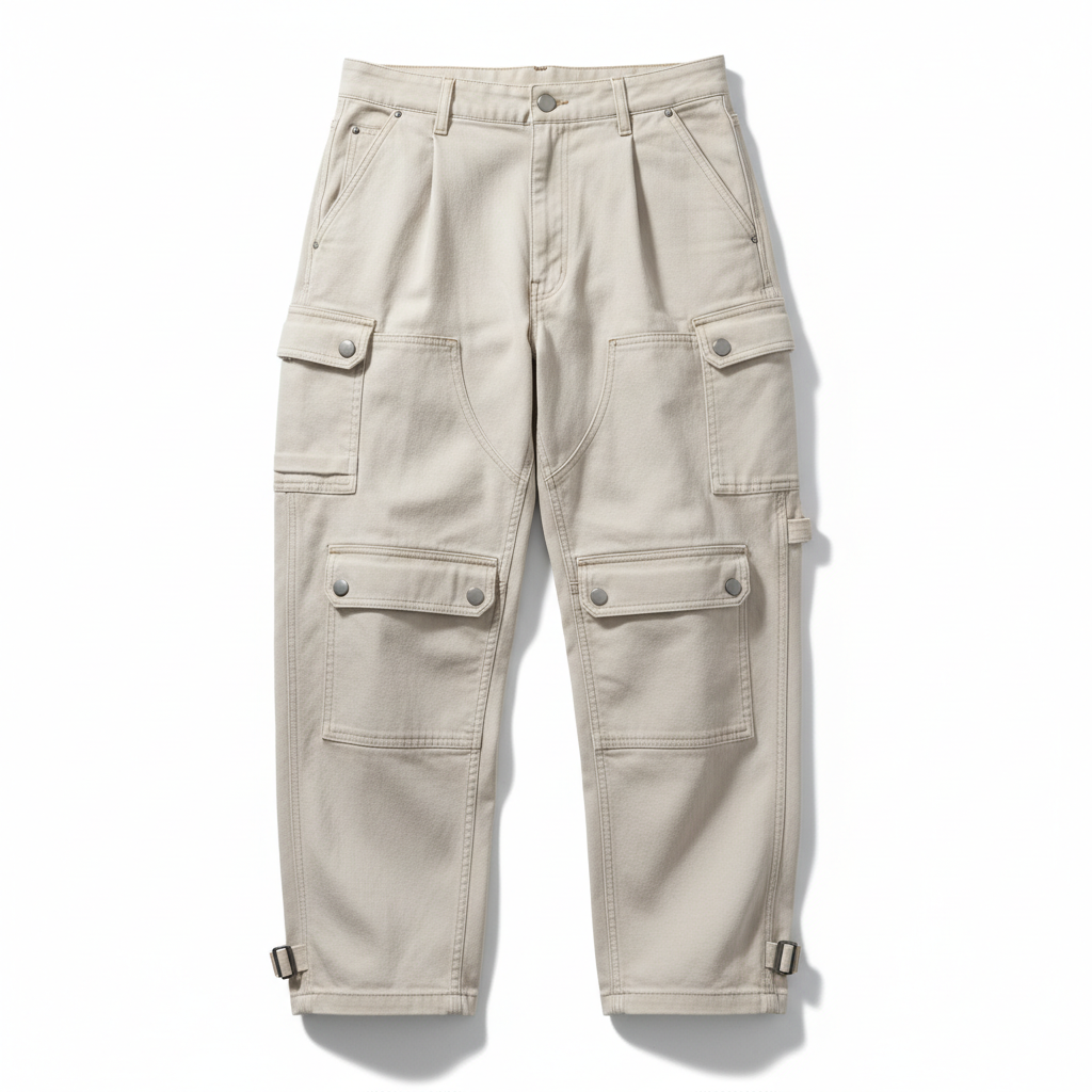 thesupersurf Beige Cargo Pants with Multiple Pockets and Adjustable Cuffs