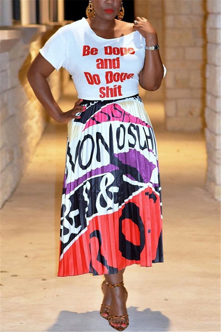 Fashion Letter Print Pleated Skirt Two-Pieces - Shop Trendy Women's Clothing | LoverChic
