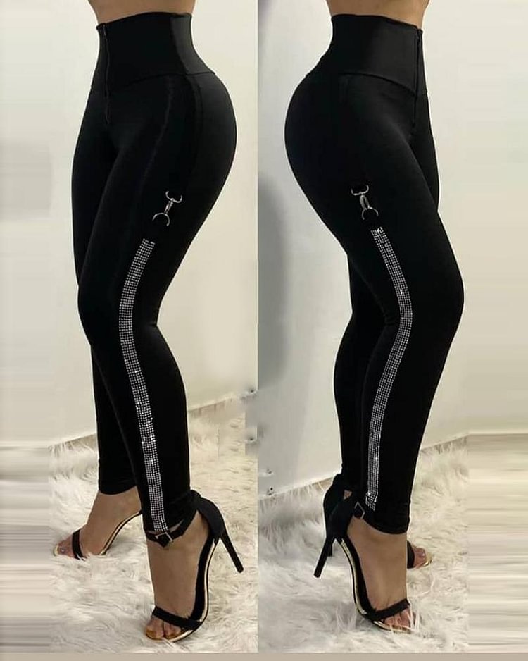 Studded High Waist Skinny Pants P15635