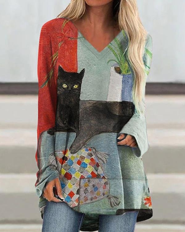 Women Long Sleeve Graffiti Printed Shirts & Tops