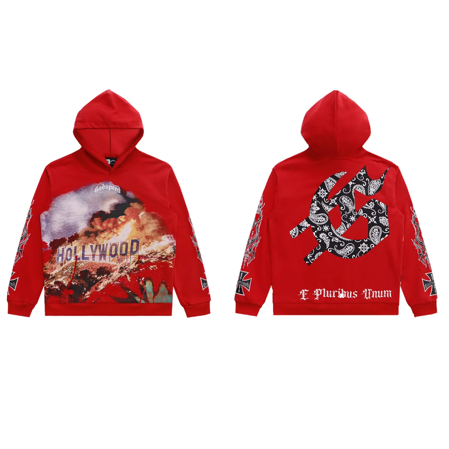 GODSPEED Hoodie Red – Hollywood Graphic Oversized Pullover