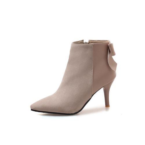 VCSHOES Pointed Toe Bow Tie Zipper High Heeled Ankle Boots