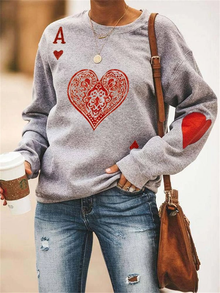 VChics Poker Heart A Print Drop Shoulder Sweatshirt