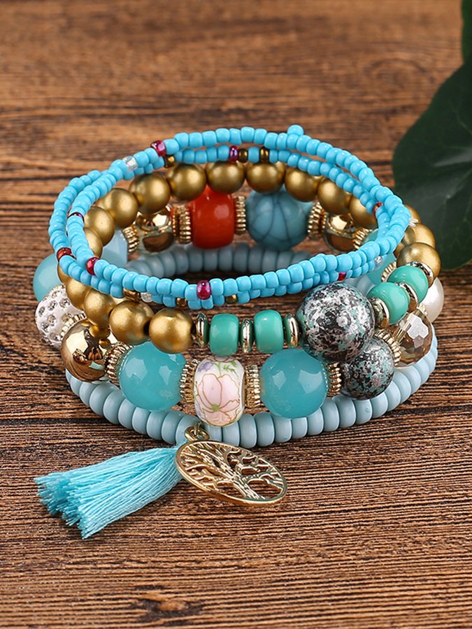 Women's Bohemian tassel tree of life multi-layer Bracelet