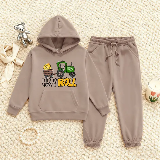 【2Y-13Y】Festive Fleece-Lined Hoodie And Jogger Set This Is How I Roll Design For Kids