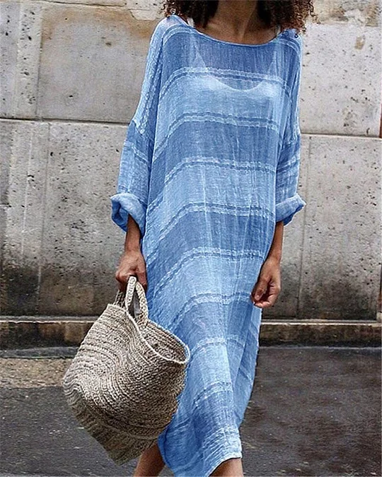 Strip Casual Long Sleeve Dress