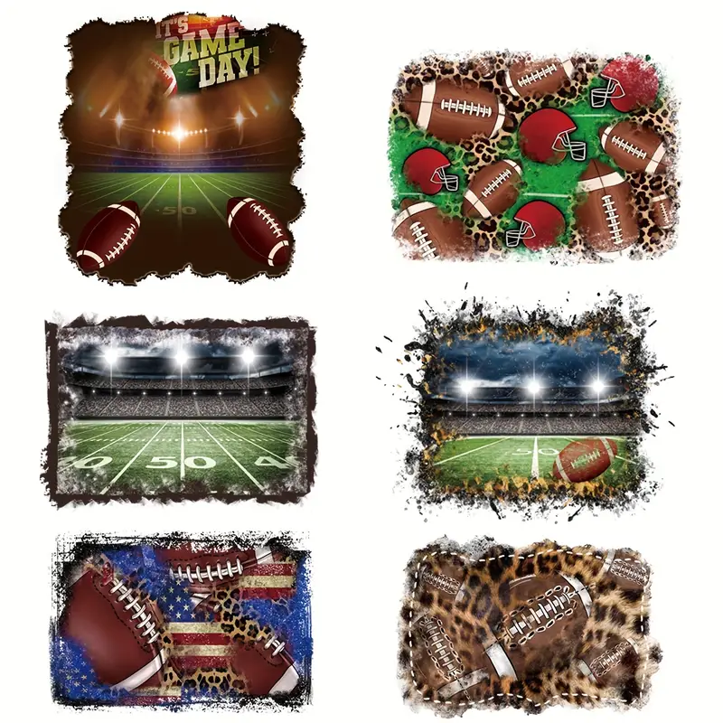 6pcs American Football Helmet Background Pattern DIY Iron On Transfer Stickers For T-shirts Jackets Jeans Hoodies Football Game Heat Transfers Sticker On Clothes-Guru-buzz