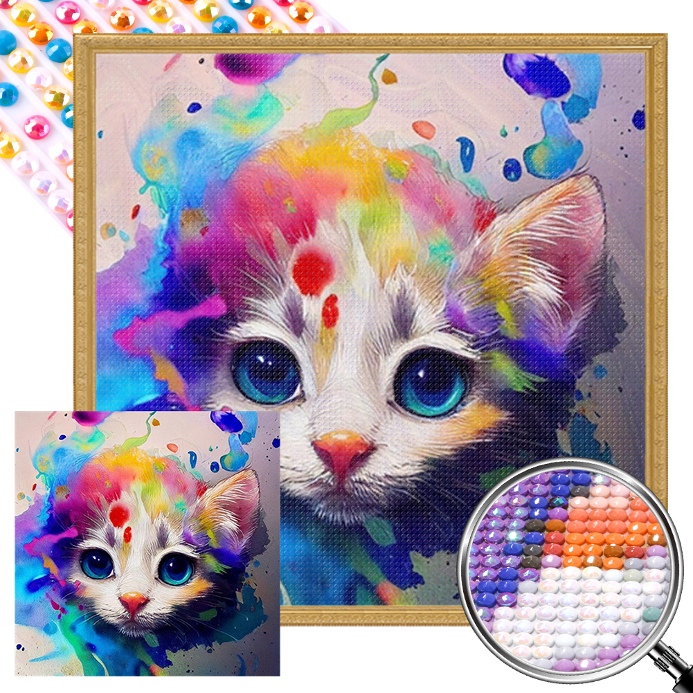 Watercolor Cute Kitten 40 40CM Canvas Full AB Round Drill Diamond Painting