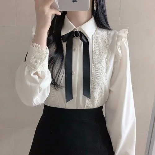 Fashion Ruffled Single Breasted Button White Blouse SP16134
