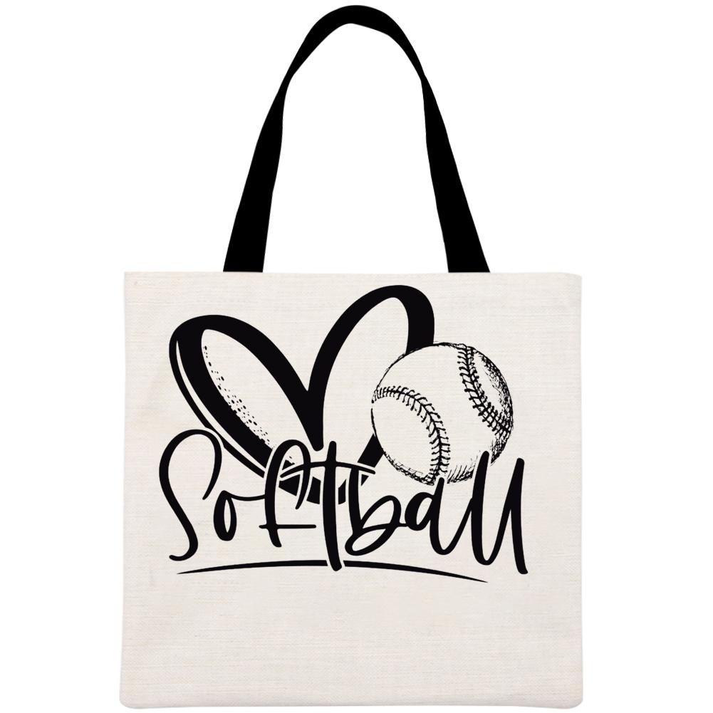 Softball heart Printed Linen Bag-Guru-buzz