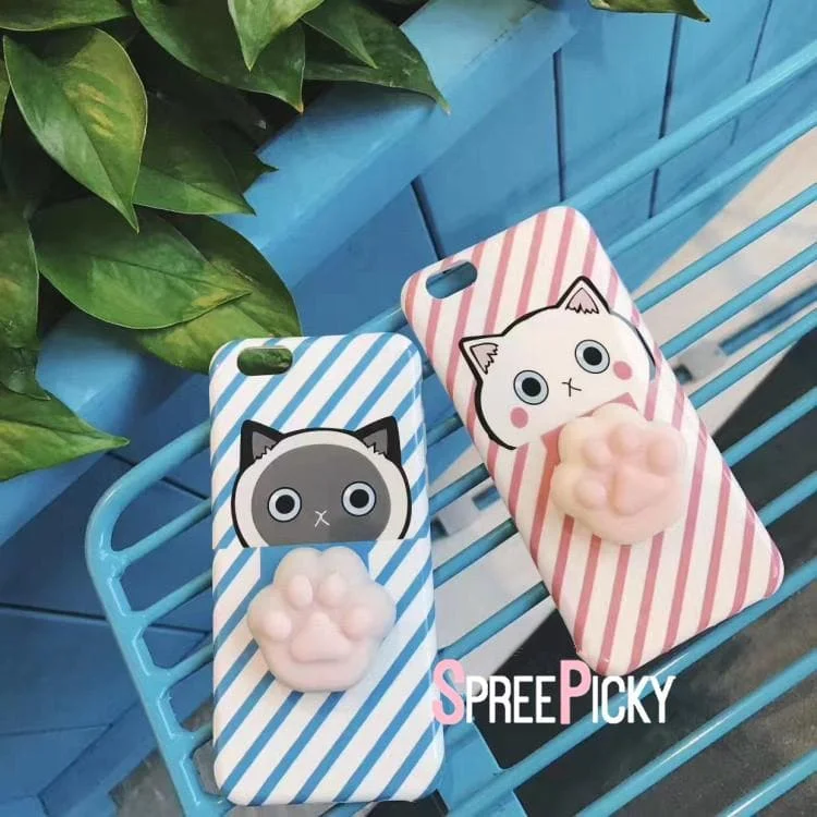 Blue/Pink Kawaii Cat Paw Couple Phone Case SP1711170