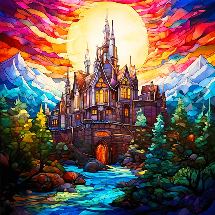 Glass Painting Mountain Castle 30*30CM (Canvas) Full Round Drill Diamond Painting gbfke