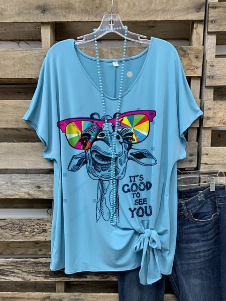 Bestdealfriday Blue V Neck Short Sleeve Shift Casual Shirts Tops 8823851