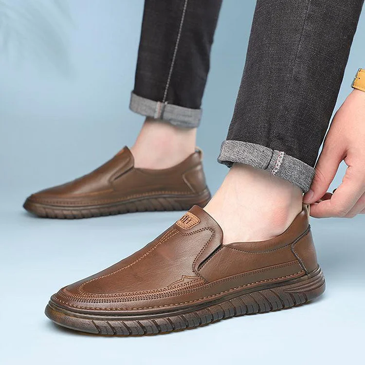 Faux Leather Slip-On Breathable Soft Rubber Sole Shoes