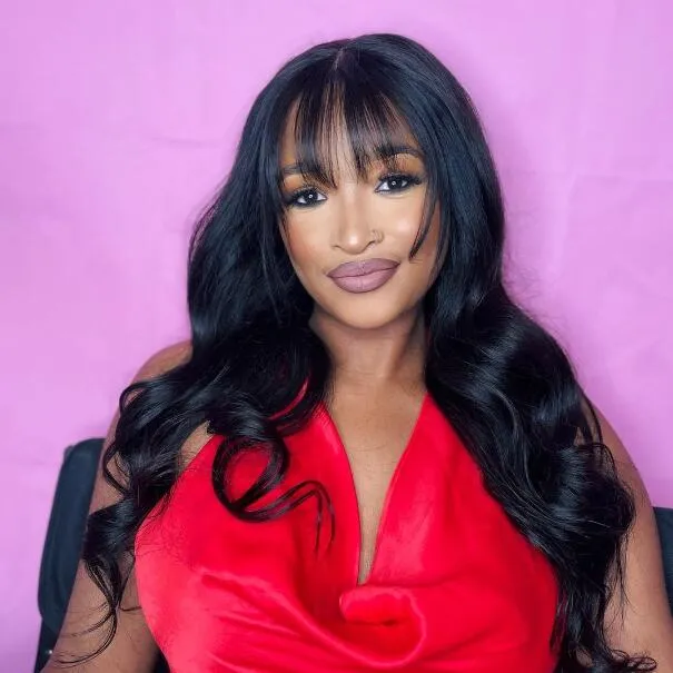 Wignee Full Part None-Lace Brazilian Black Body Wave Human Wigs With Bangs wignee hair