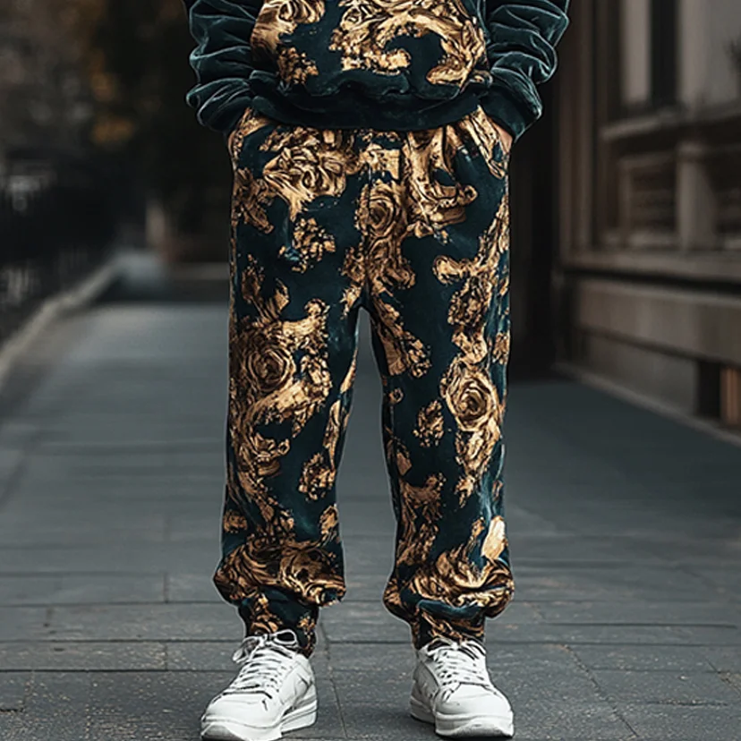 Velvet Court Baroque Print Hoodie Set-inspireuse