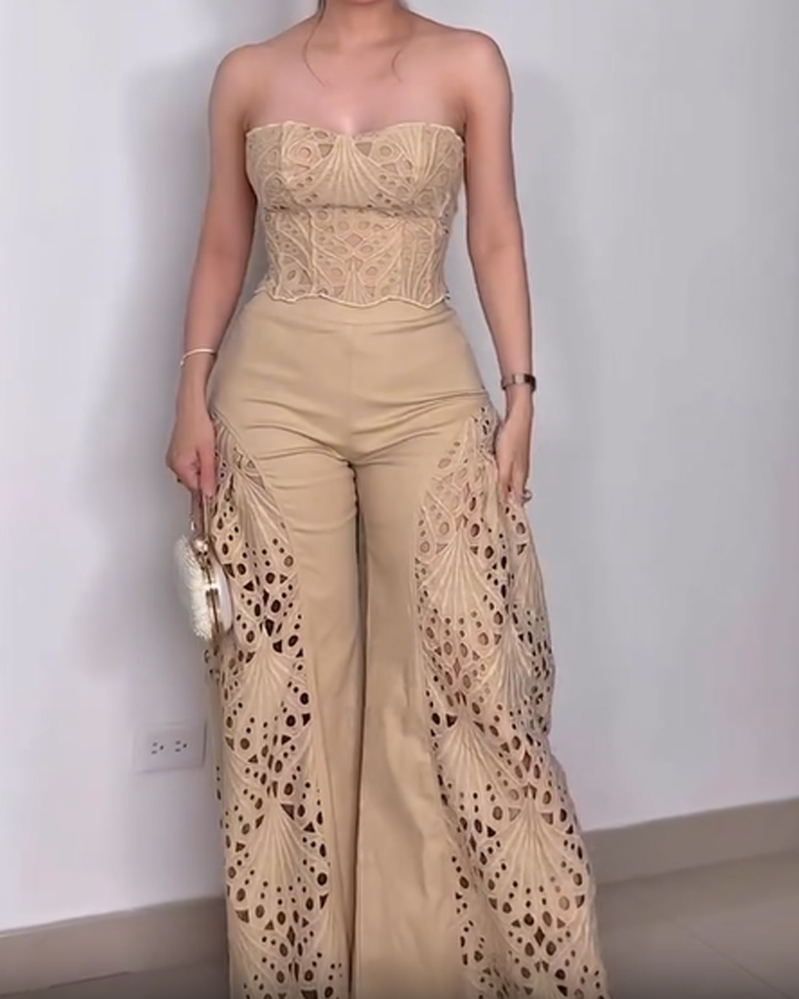 Fashionable Lace Tube Top & Trousers Suit | Body Shaping Two-Piece Set