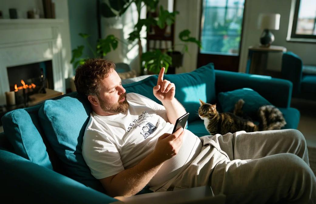 A big and tall men staying in home with casual summer set
