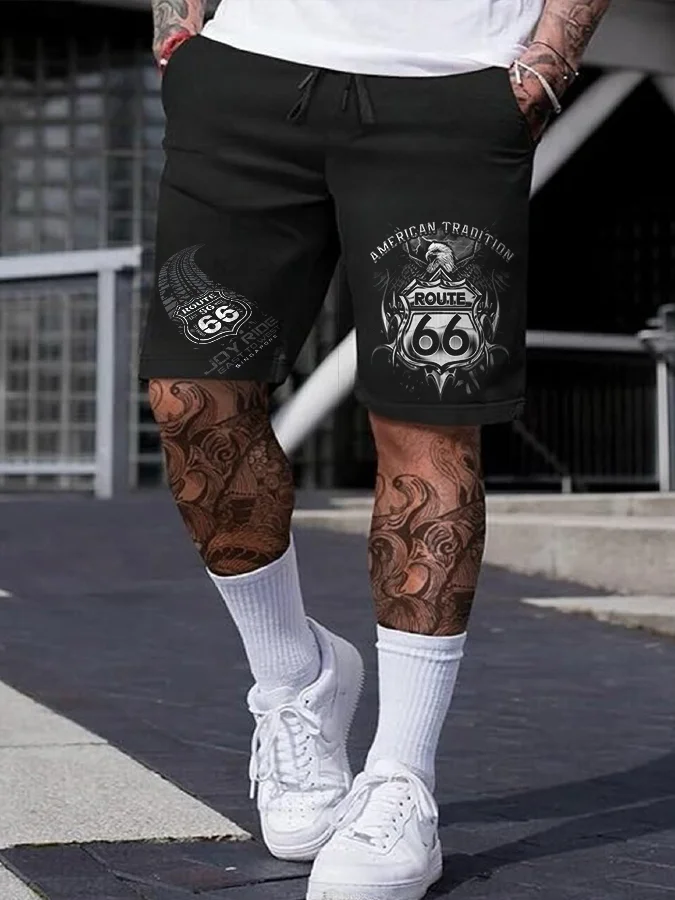 American Tradition Route 66 Printed Casual Men's Shorts - Devcarry