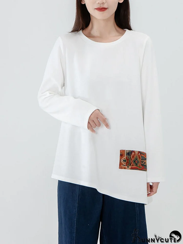 Plus Size - Women Patchwork Long Sleeve T-shirt