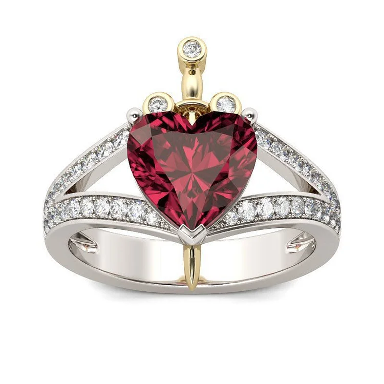 Elegant Red Gemstone Heart Shaped Diamond Ring  Flycurvy [product_label]