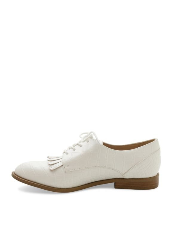 Ivory Croco Lace up Flats Fringe Women's Oxfords Vintage Shoes |FSJ Shoes