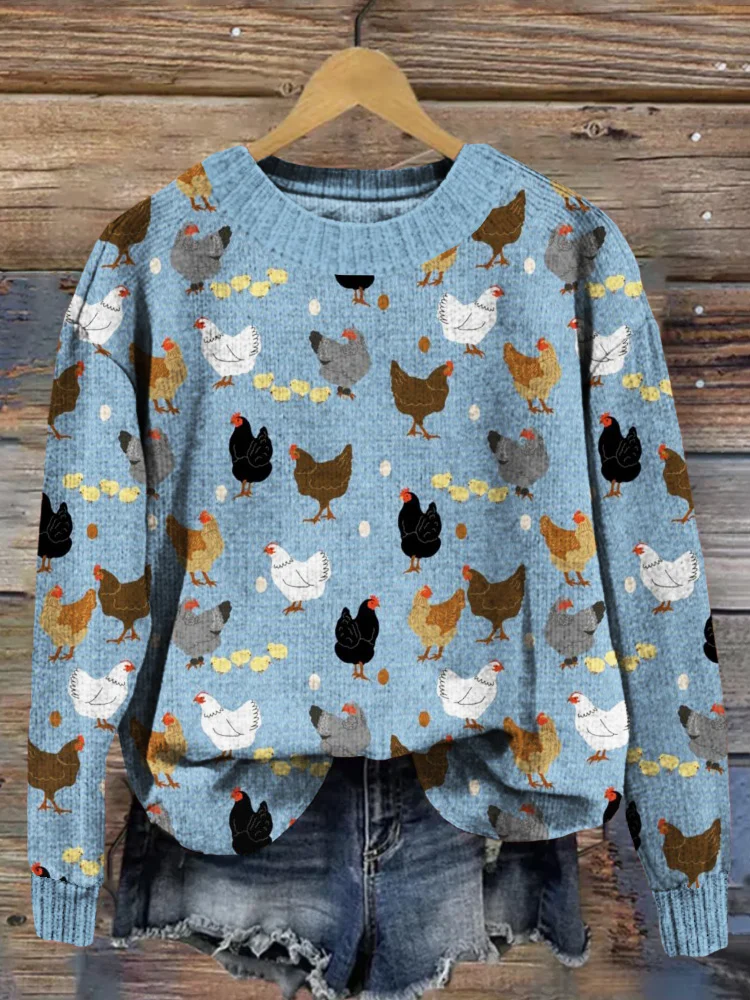 Hens and Chicks Graphic Vintage Comfy Sweater