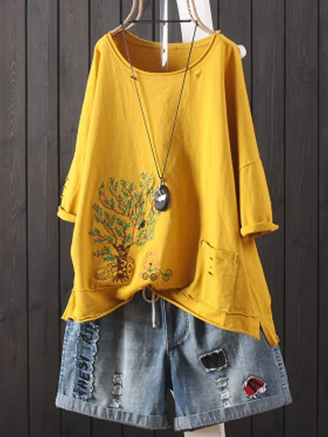 Casual Round Neck Shirts & Tops Zaesvini