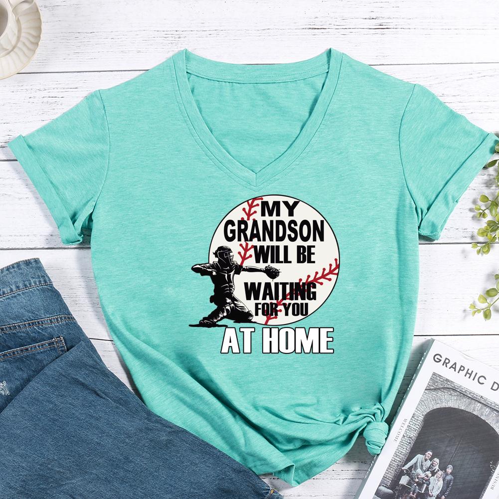 My Grandson Waiting For You At Home V-neck T Shirt-Guru-buzz