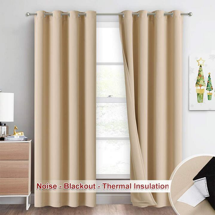 Indoor Beige Soundproof Blackout Curtains For Bedroom With Three Layers 1Pcs-ChouChouHome