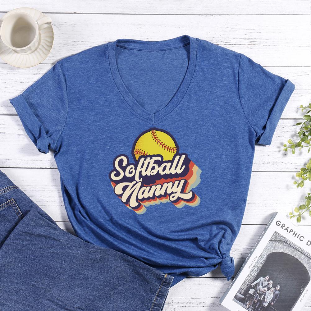 Softball nanny V-neck T Shirt-Guru-buzz