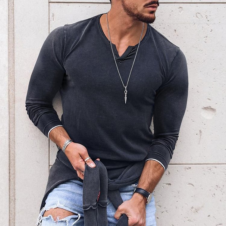 Men's V-Neck Casual Long Sleeve T-Shirt