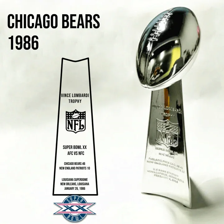 [NFL]1986 Vince Lombardi Trophy, Super Bowl 20, XX Chicago Bears