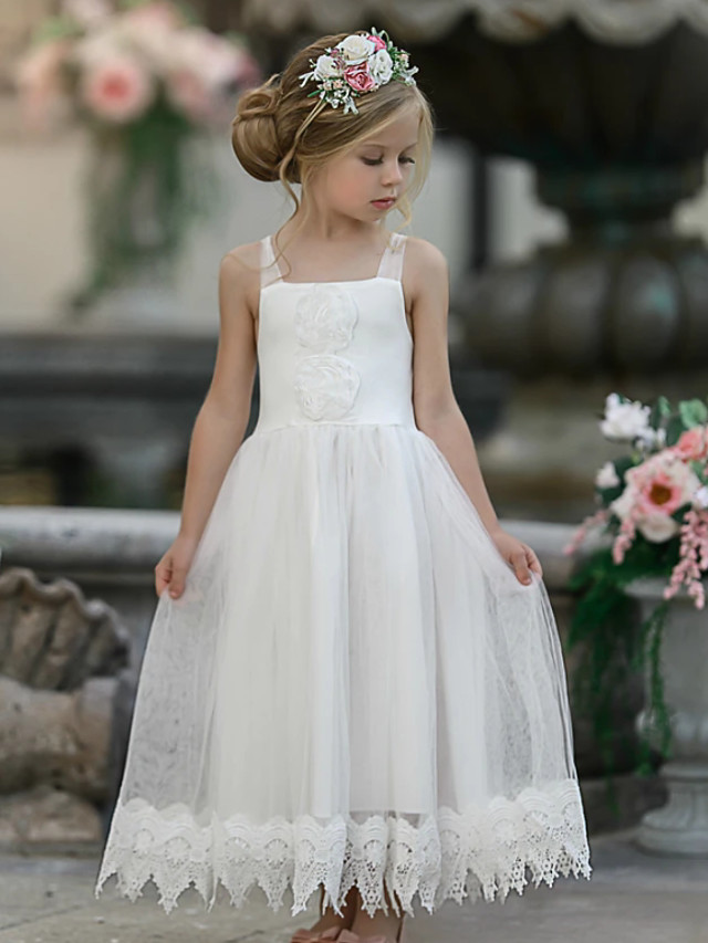 Bellasprom Sleeveless Jewel Neck A-Line Flower Girl Dress Knee Length Lace With Tier Bellasprom