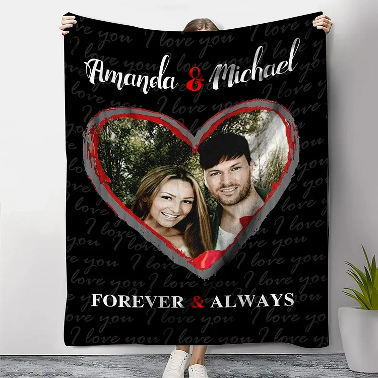 Personalized Couple Blanket Custom 2 Names  & Photo Blanket Valentine's Day Gift for Him/Her