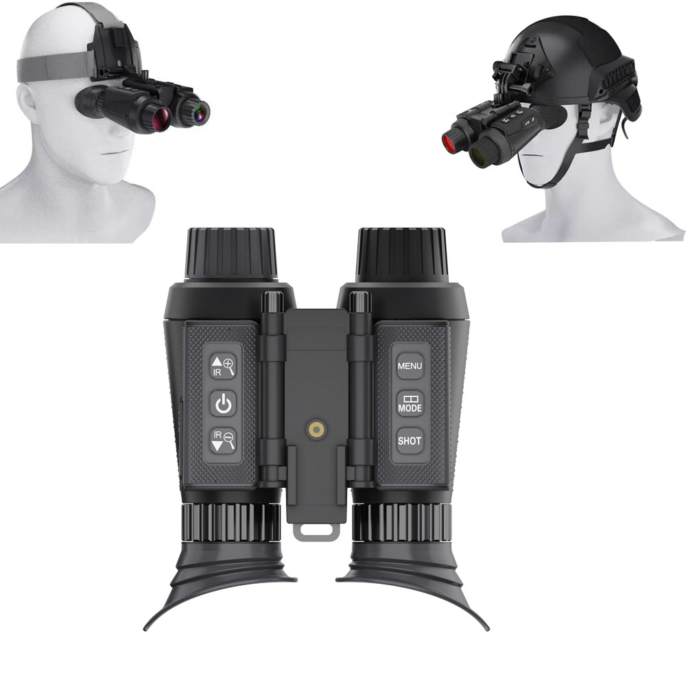 BekinTek Dual Eye 3D View Helmet Mounted Night Vision Binoculars Head Mountable Goggles Rechargeable Optics Telescope IR Full Dark Observing Adjustable Pupil Distance 7x Infrared 8x Digital Zoom 4K Video 36M Photo Independent Diopter Adjust 4 Color Effect 17