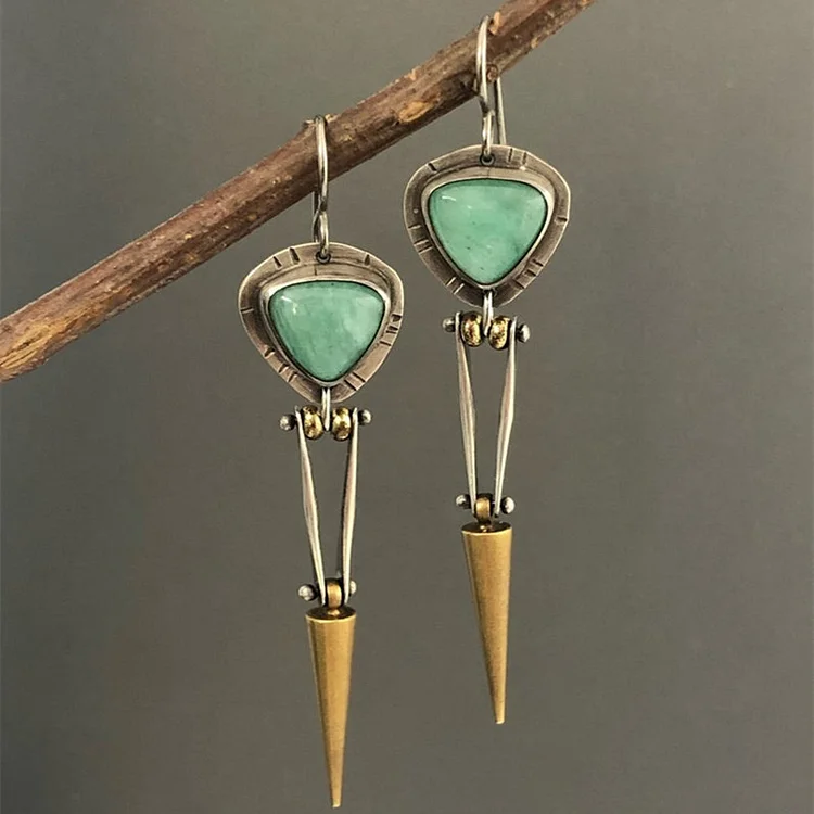 Vintage Long Turquoise Stone Drop Dangle Earrings 925 Silver Plated Boho Jewelry For Women Girls