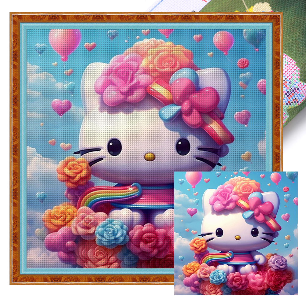 Hello Kitty Full 11CT Pre-stamped Canvas(40*40cm) Cross Stitch 5.05