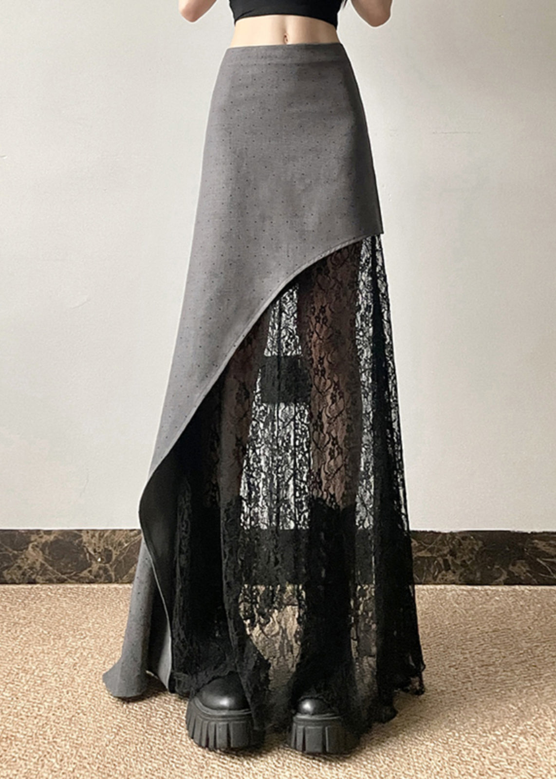 Art Black Asymmetrical Wrinkled Loose Two Pieces Set Summer main image 1